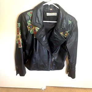 Vintage Embroidered Black Leather Jacket